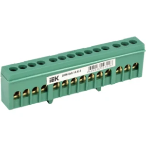IEK Шина PE "земля" в корпусном изоляторе на DIN-рейку ШНИ-6х9-14-К-З - YNN10-69-14KD-K06 IEK Шина PE "земля" в корпусном изоляторе на DIN-рейку ШНИ-6х9-14-К-З - YNN10-69-14KD-K06